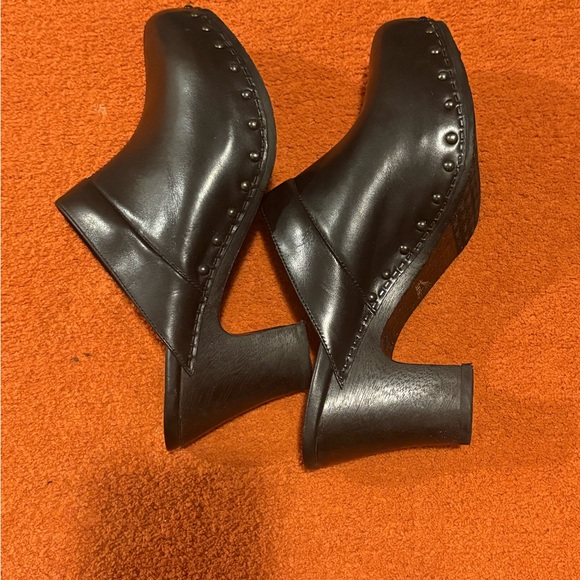 Dansko Shoes - Dansko Black Leather Mules with Chunky Heel and Studded Detailing